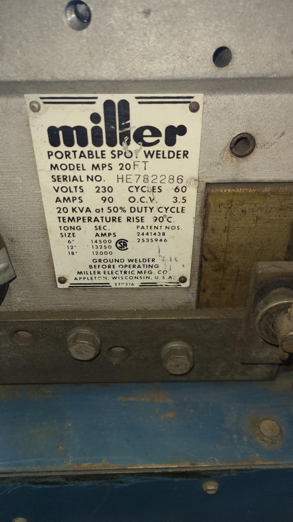 U14513C 20 Kva Miller spot welder - Benoit Sheet Metal Equipment